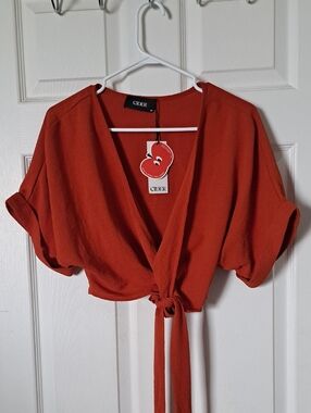 Cider Rust Tie-Front Wrap Crop Top